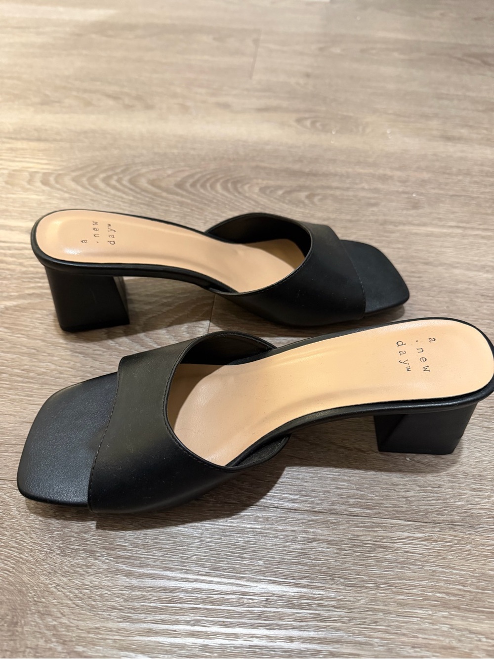 a new day Black Square-Toe tiny Block Heel. Never worn